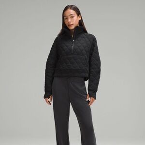 Lululemon Scuba Oversized Quilted Jacket Womens M/L Black Half Zip Logo
